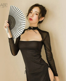 블랙 오리엔탈 슬릿 치파오