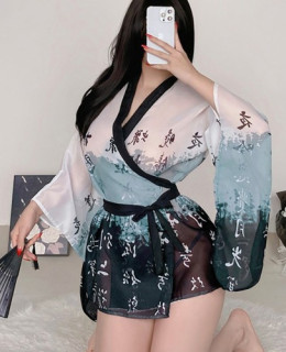 먹빛 그라데이션 기모노 로브